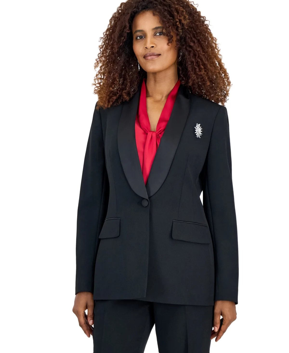 Shawl Collar Long-Sleeve Satin Blazer by Kasper