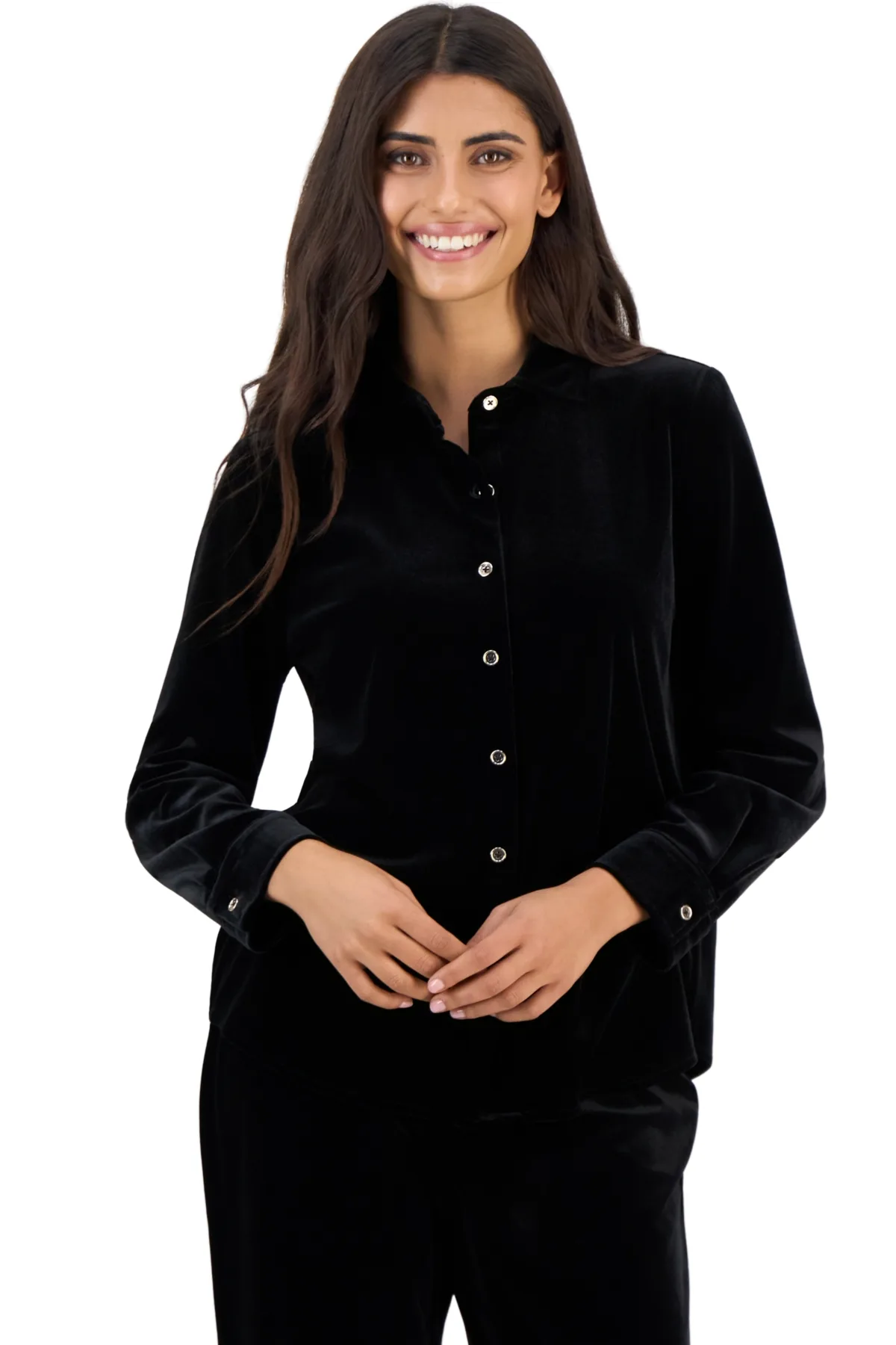 Essentials Velvet Collared Long-Sleeve Blouse