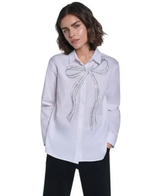 Crystal Bow Long Sleeve Blouse by Karl Lagerfeld