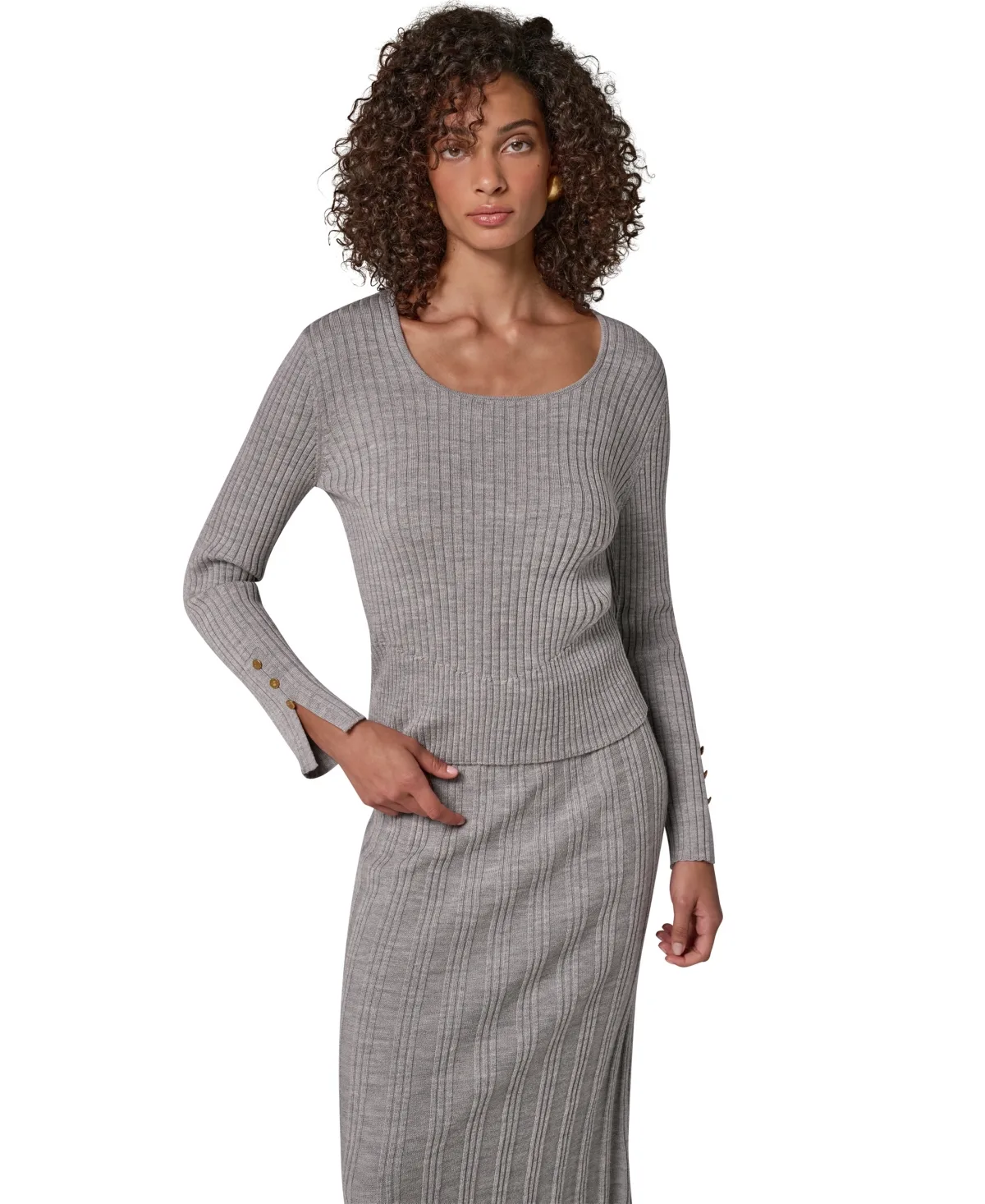 Merino Wool Boat-Neck Ribbed Long-Sleeve Sweater by Donna Karan New York