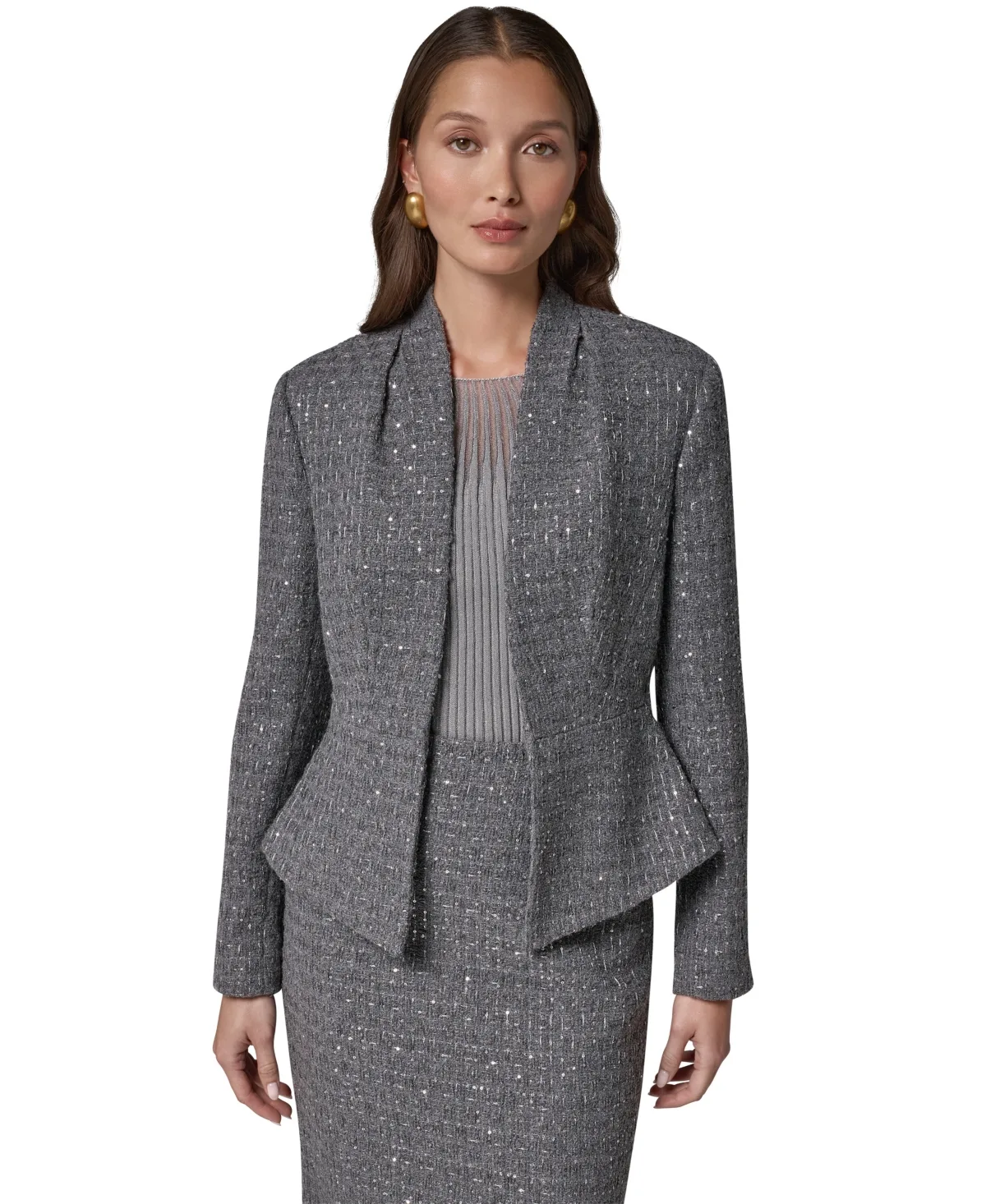 Peplum Sequin Cropped Blazer by Donna Karan New York