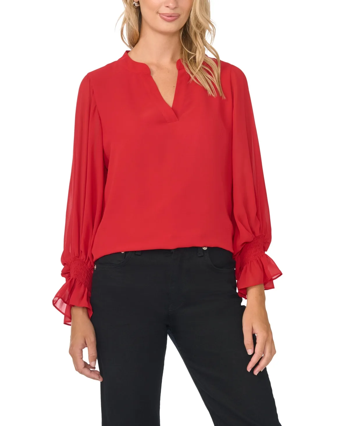 Split-Neck Long-Sleeve Top by Vince Camuto