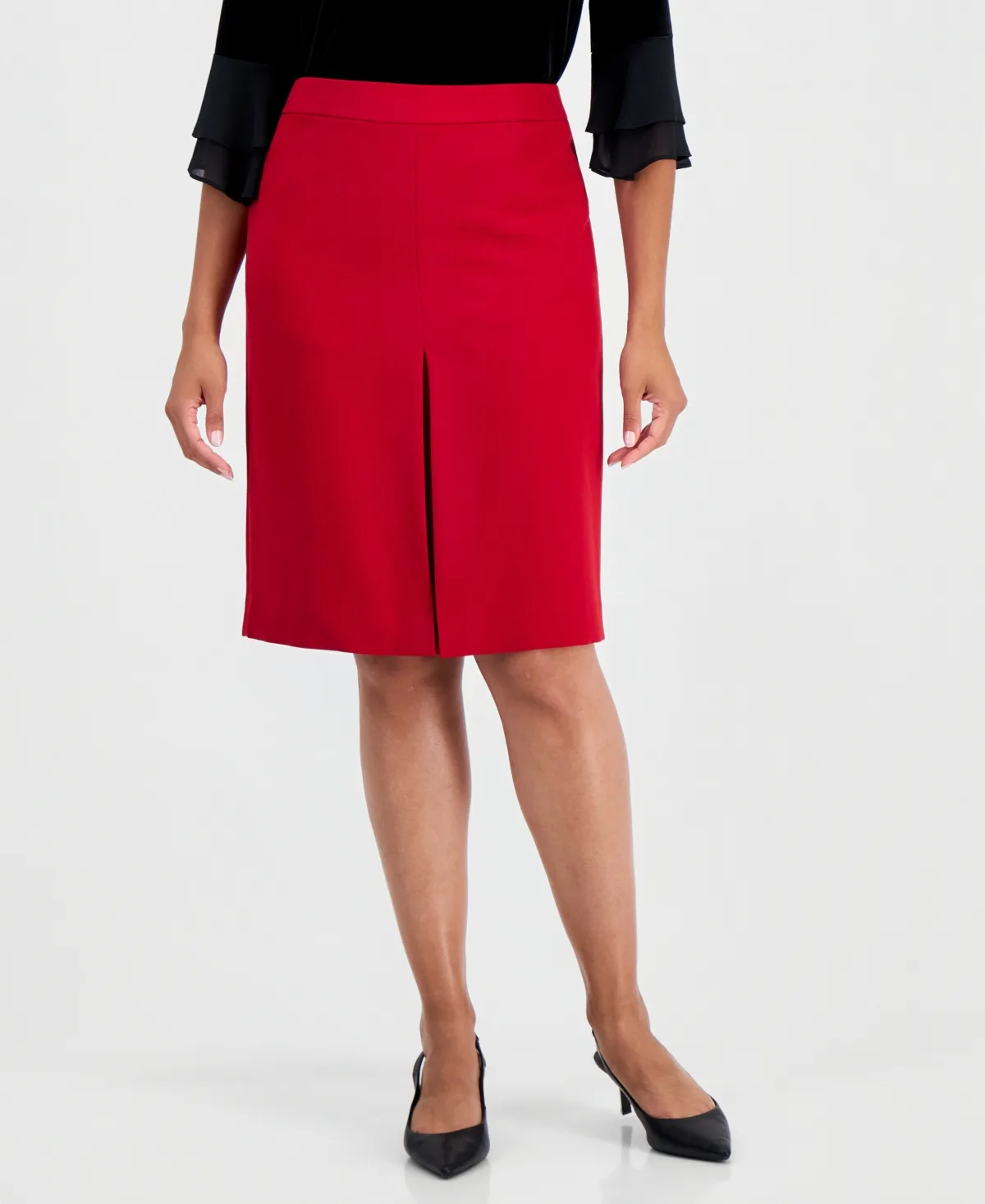 Pleat-Front Crepe A-Line Skirt by Kasper