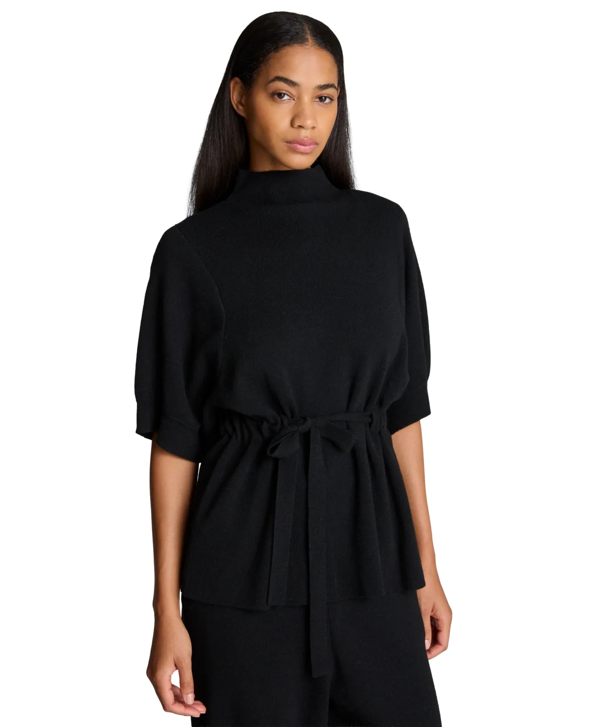 Short Sleeve Tunnel Belt Mockneck Knit Sweater by Kenneth Cole