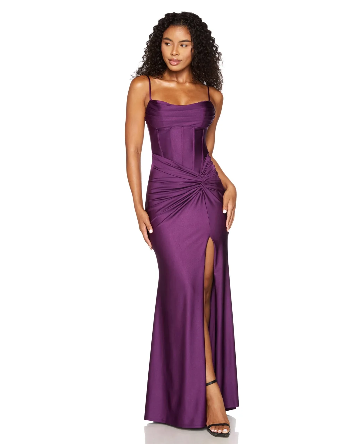 Shiny Knit Sweetheart-Neck Lace-Up-Back Corset Dress by B Darlin