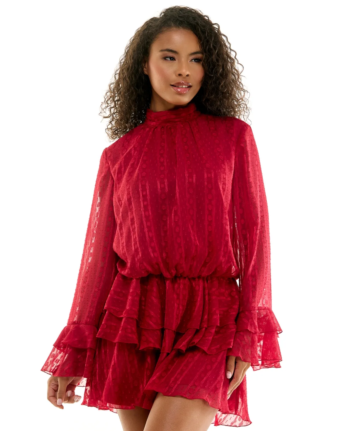 Mock Neck Long Sleeve Blouson Mini Dress by Seni & Cade
