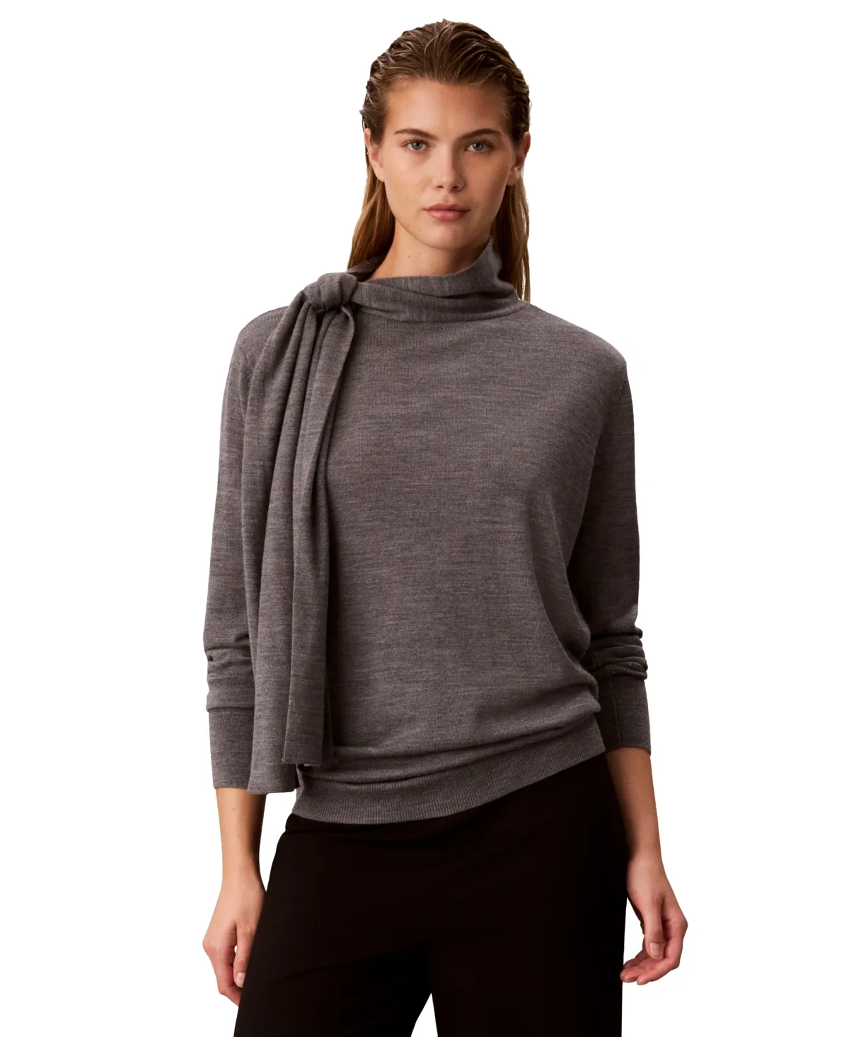 Tie-Neck Mock-Neck Sweater by Calvin Klein