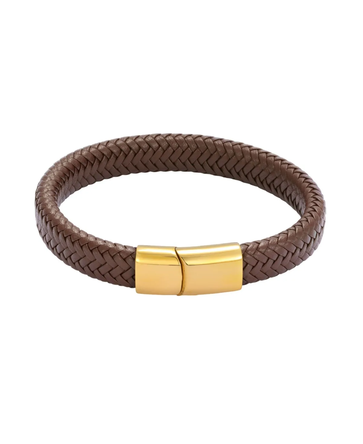 Gold-Tone Leather Magnetic Closure Bracelet by Adornia