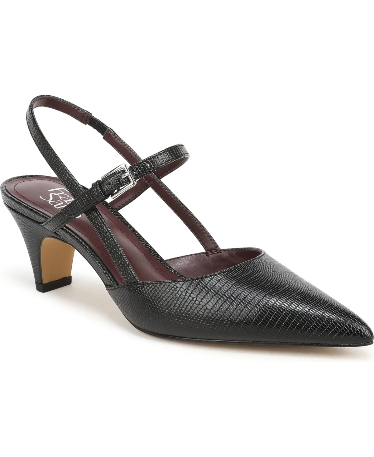 Mattea Faux Leather Pointed Toe Slingback Pumps - Black Snake Faux Leather
