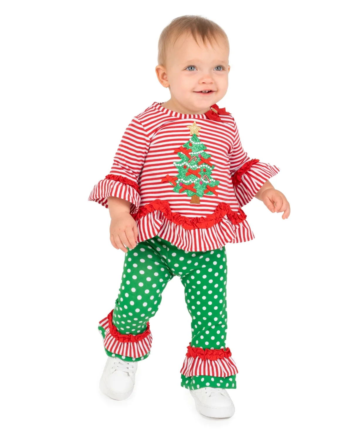 Tree Applique Striped Top and Dot Leggings, 2-Piece Set by Rare Editions