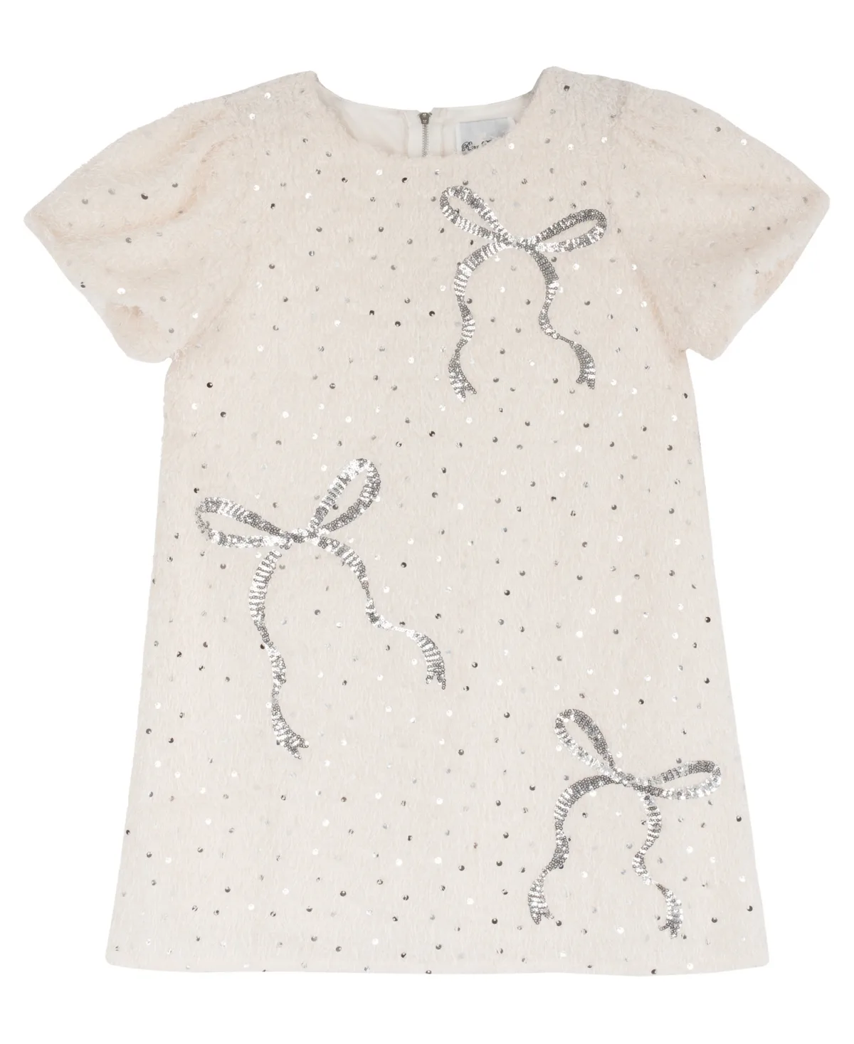 Puff-Sleeve Sequin Rhinestone Bow Dress by Rare Editions
