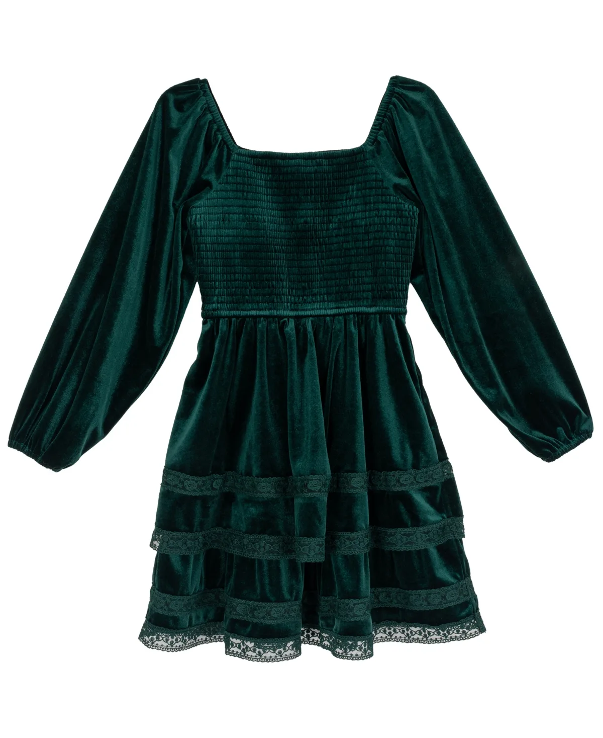 Velvet Long-Sleeve Tiered Dress by Rare Editions