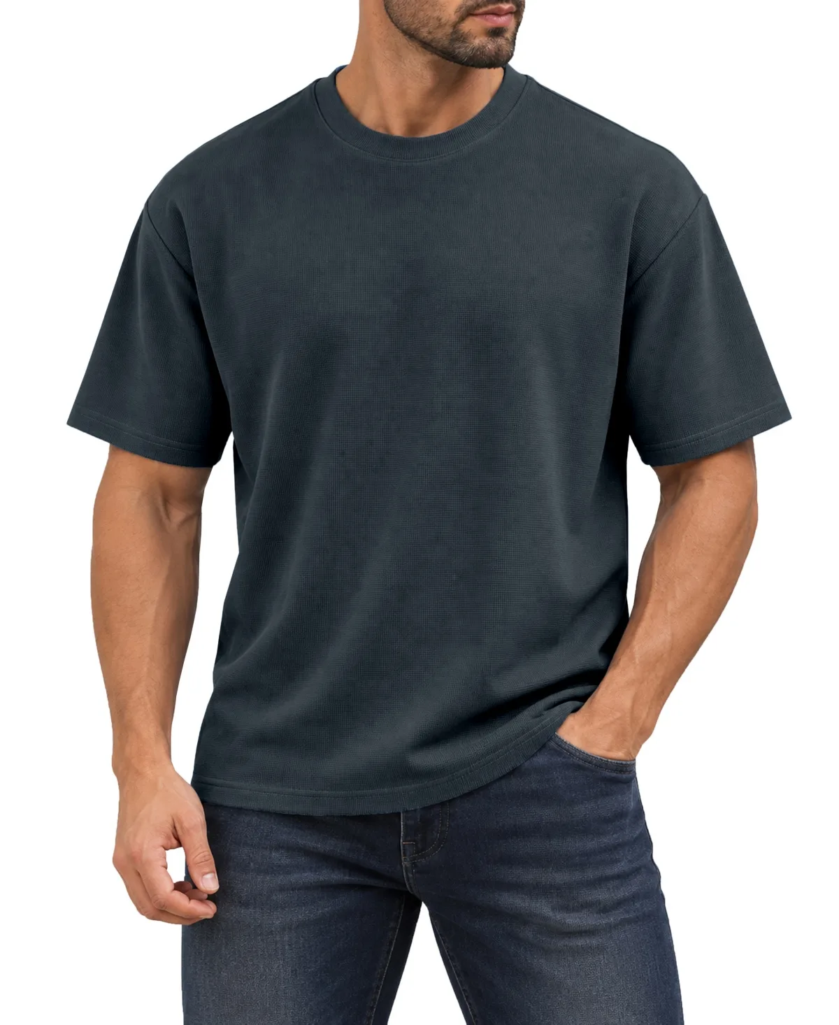 Heavyweight Micro Waffle Knit Drop-Shoulder Short Sleeve T-Shirt by Blu Rock