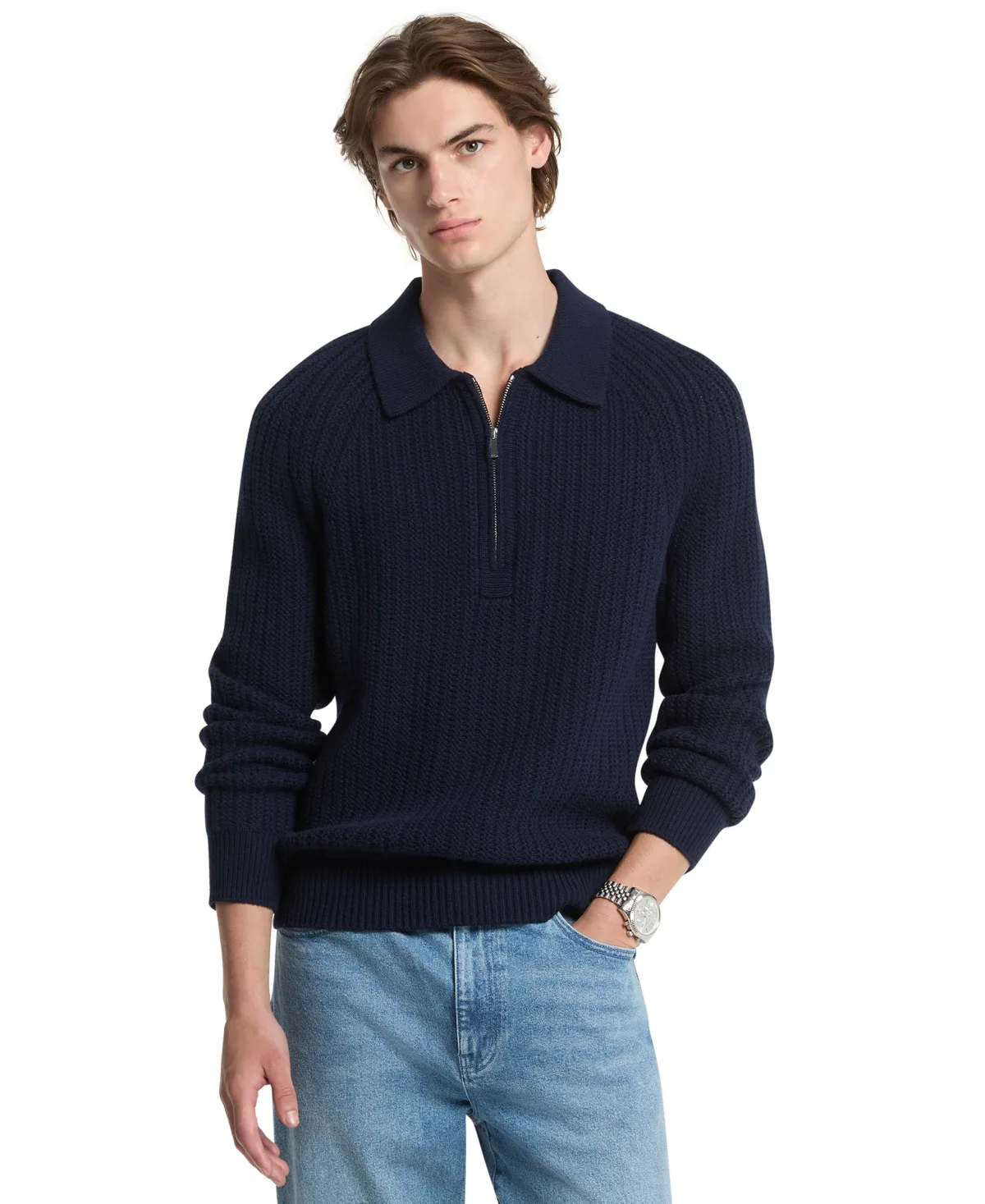 Textured Wool-Blend Quarter-Zip Mockneck Sweater, Created for Macys
