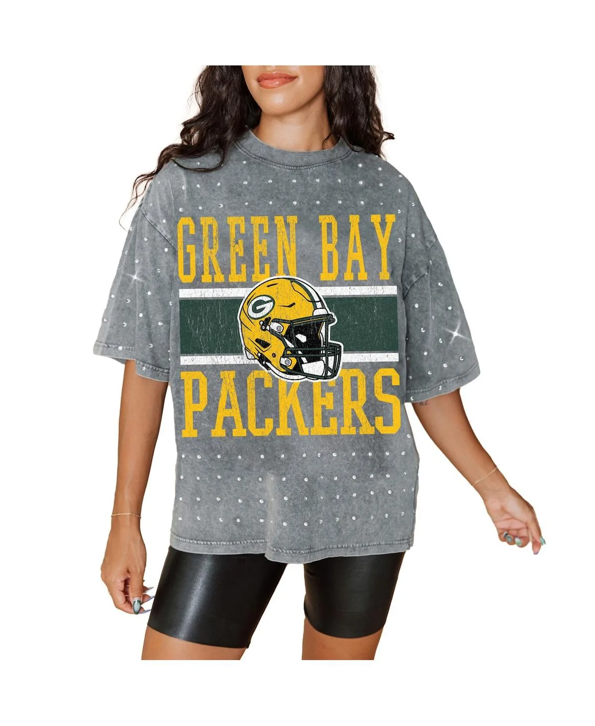Green Bay Packers Oversized Mini Rhinestone Classic T-Shirt by Gameday Couture