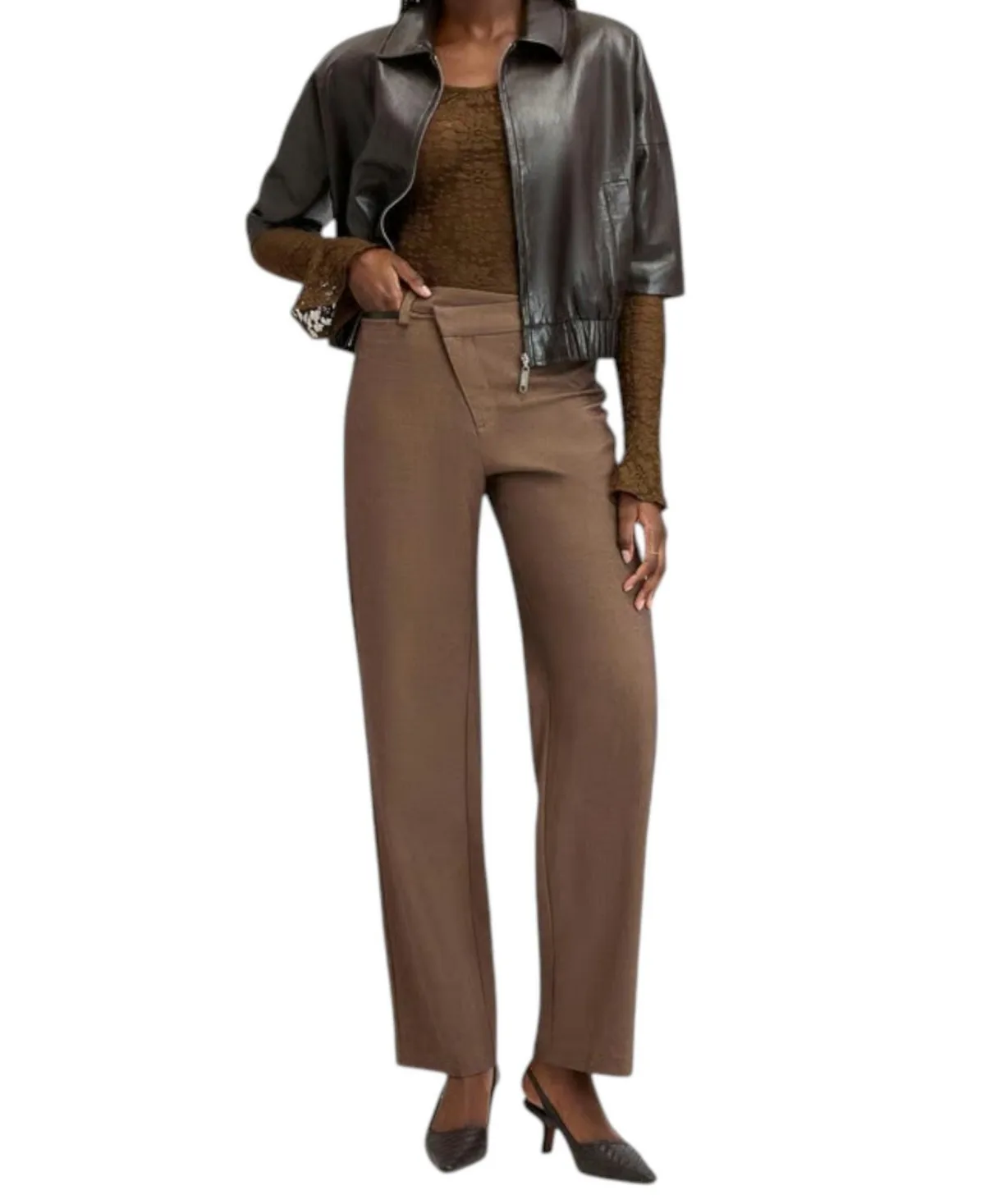 Cross-Front Wide-Leg High-Rise Trouser Pants by Sam Edelman