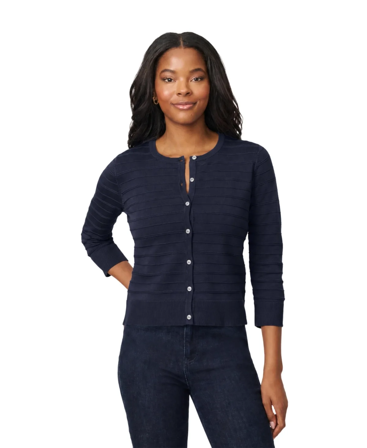 Melissa Paige Ottoman-Rib 3/4-Sleeve Crewneck Cardigan by PAIGE