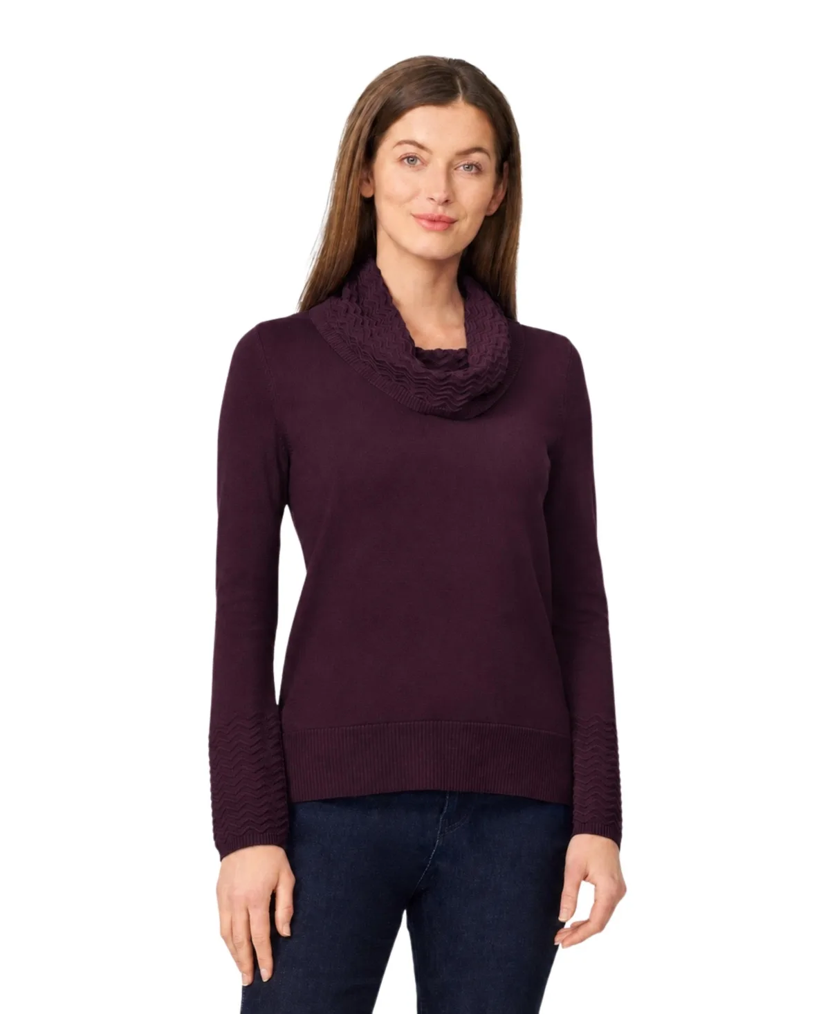 Melissa Paige Chevron-Trimmed Cowl-Neck Sweater