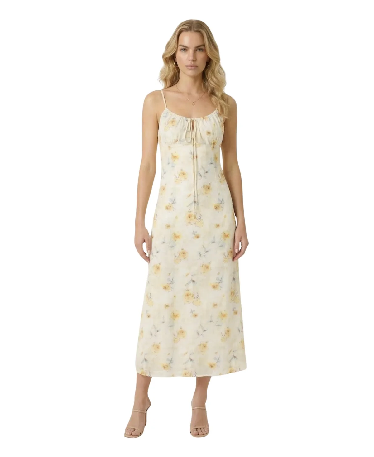 Floral-Print Scoop Neck Midi Dress