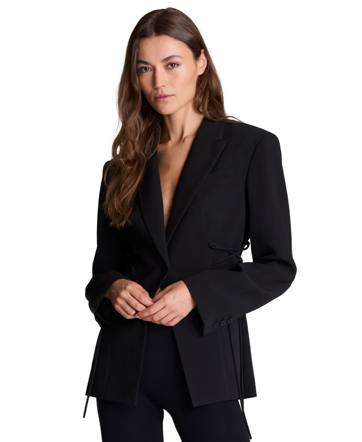 Inverted-Pleat Wide-Leg Single Button Lace-Up Blazer by Kenneth Cole
