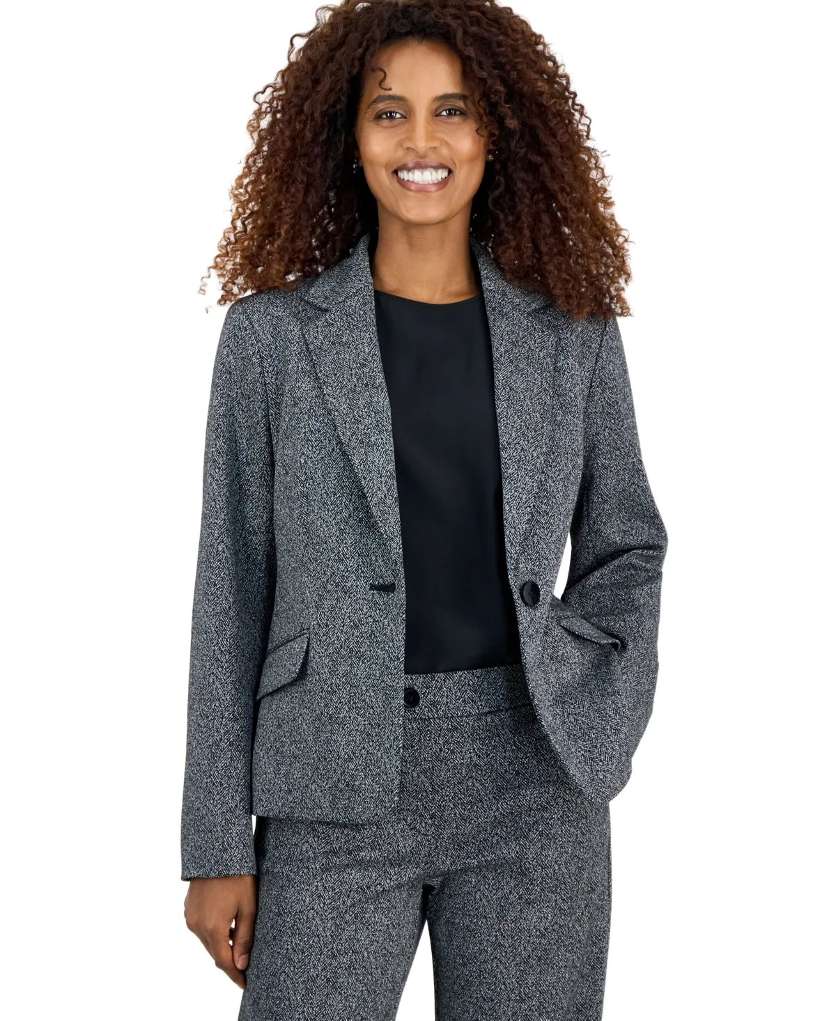 Notch Collar One-Button Long-Sleeve Blazer by Kasper