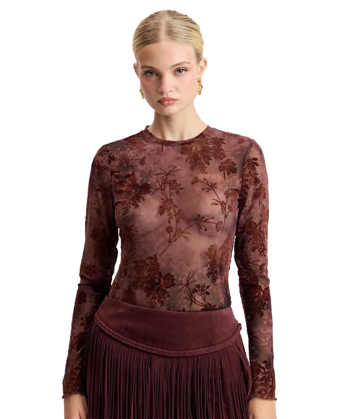 Long-Sleeve Lace Floral-Print Top by Avec Les Filles