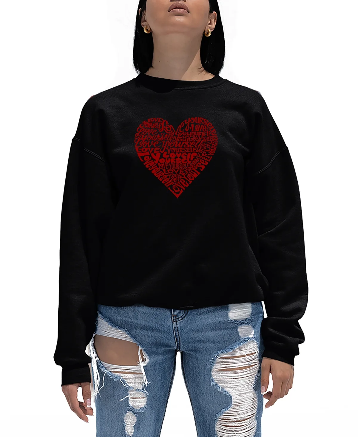 Love Yourself Word Art Crewneck Sweatshirt by LA Pop Art
