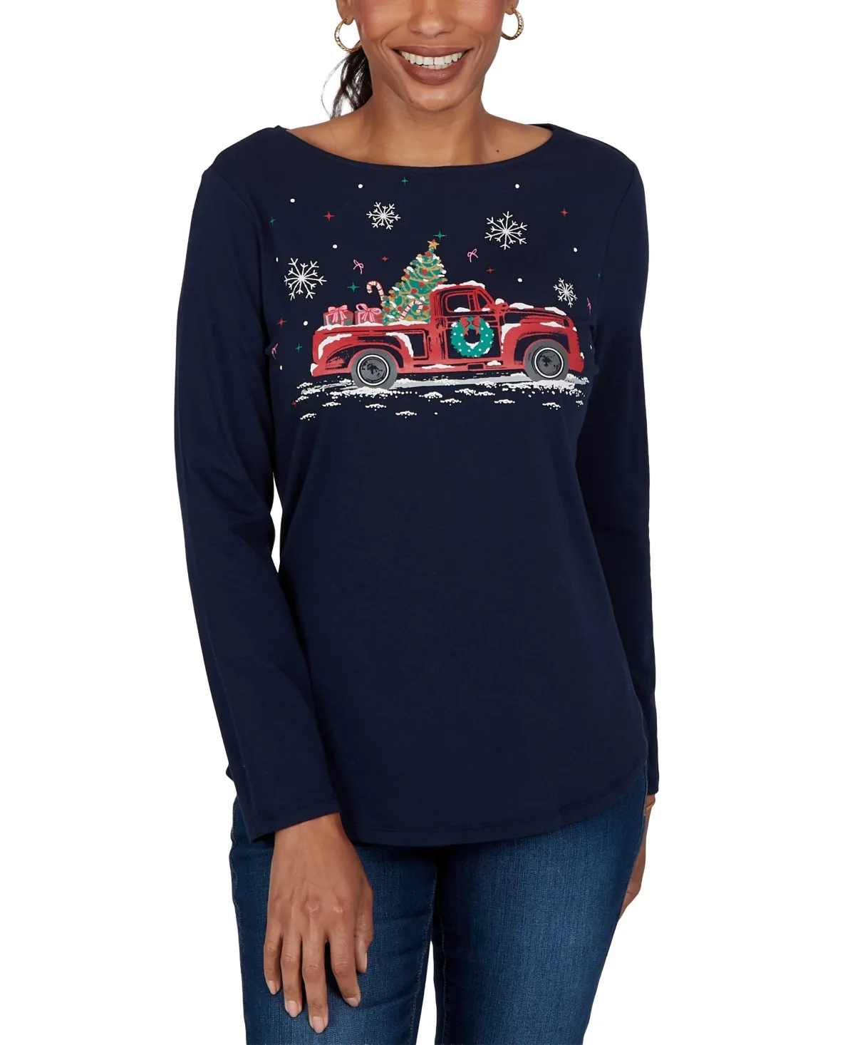 Knt Truck Long-Sleeve Boat Neck Fitted T-Shirt by Ruby Rd