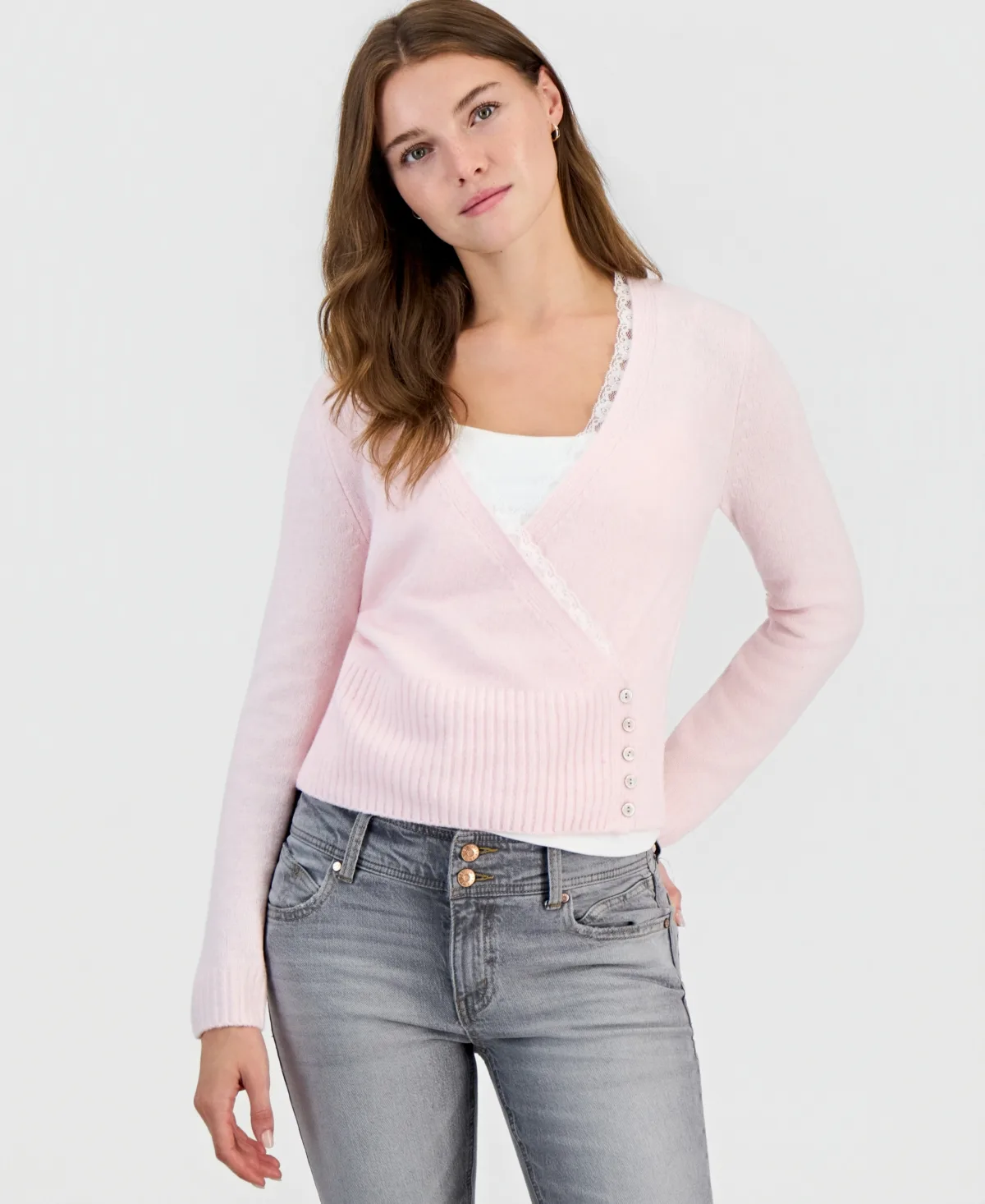 Surplice V-Neck Lace Sweater by Hooked Up by Iot