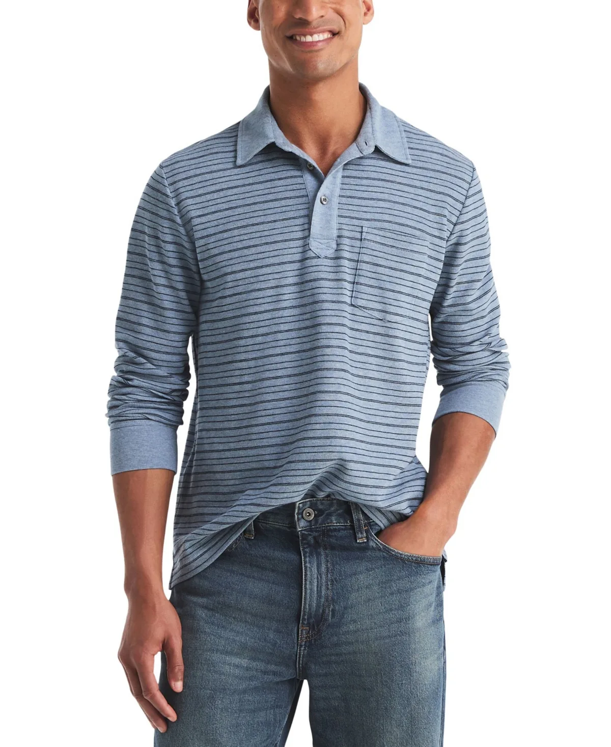 Long-Sleeve Striped Waffle-Knit Polo Shirt by Nautica