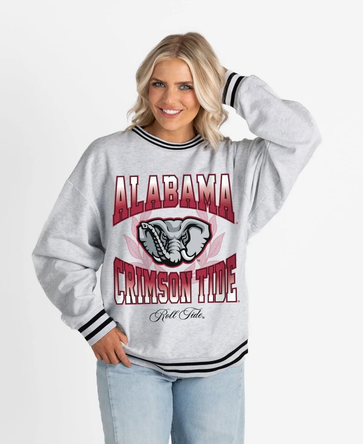 Alabama Crimson Tide Fade Route Oversized Striped Sweatshirt by Gameday Couture