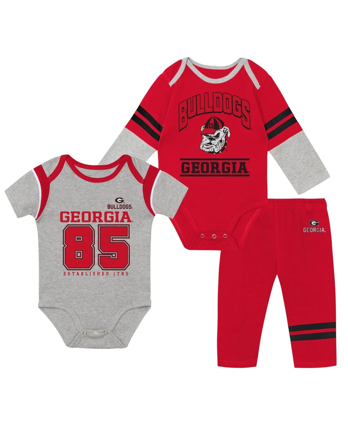 Georgia Bulldogs Double Up Short-Sleeve Elastic-Waistband Bodysuits and Pants, 3-Piece Set by Outerstuff