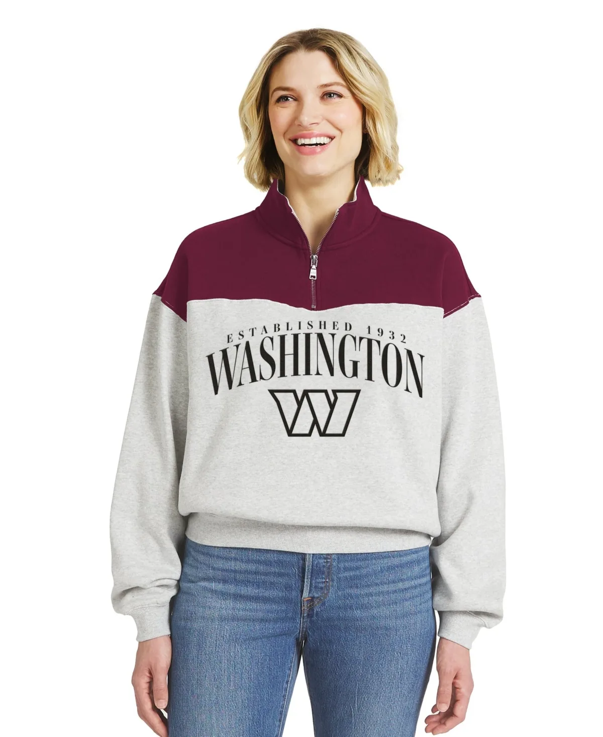 Washington Commanders Colorblock Half-Zip Mock Neck Pullover by Wear by Erin Andrews