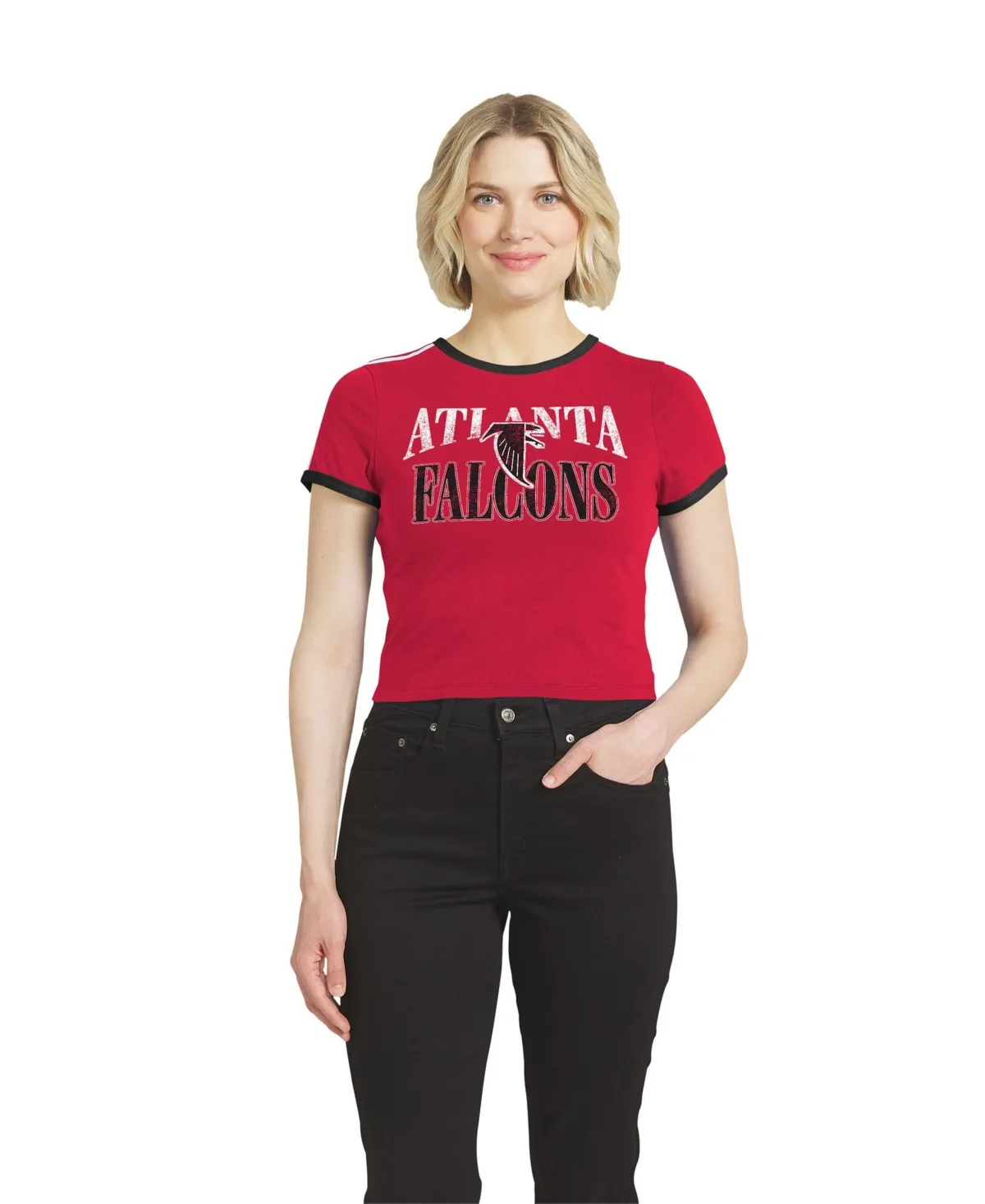 Atlanta Falcons Cropped Throwback Ringer T-Shirt by Wear by Erin Andrews