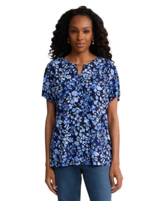 Extend Shoulder Placket Round Neck Top by Jones New York