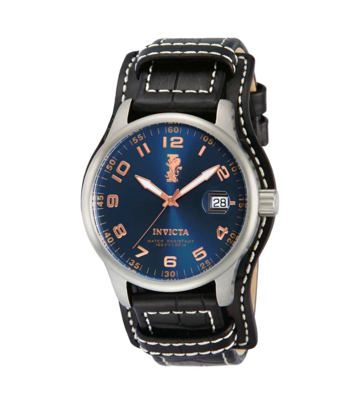 I-Force Quartz Water-Resistant Blue Dial Black Leather Watch, 44mm by Invicta