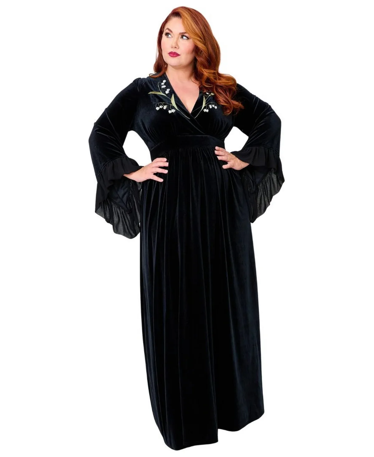 Long Sleeve Empire Waist Maxi Dress by Unique Vintage
