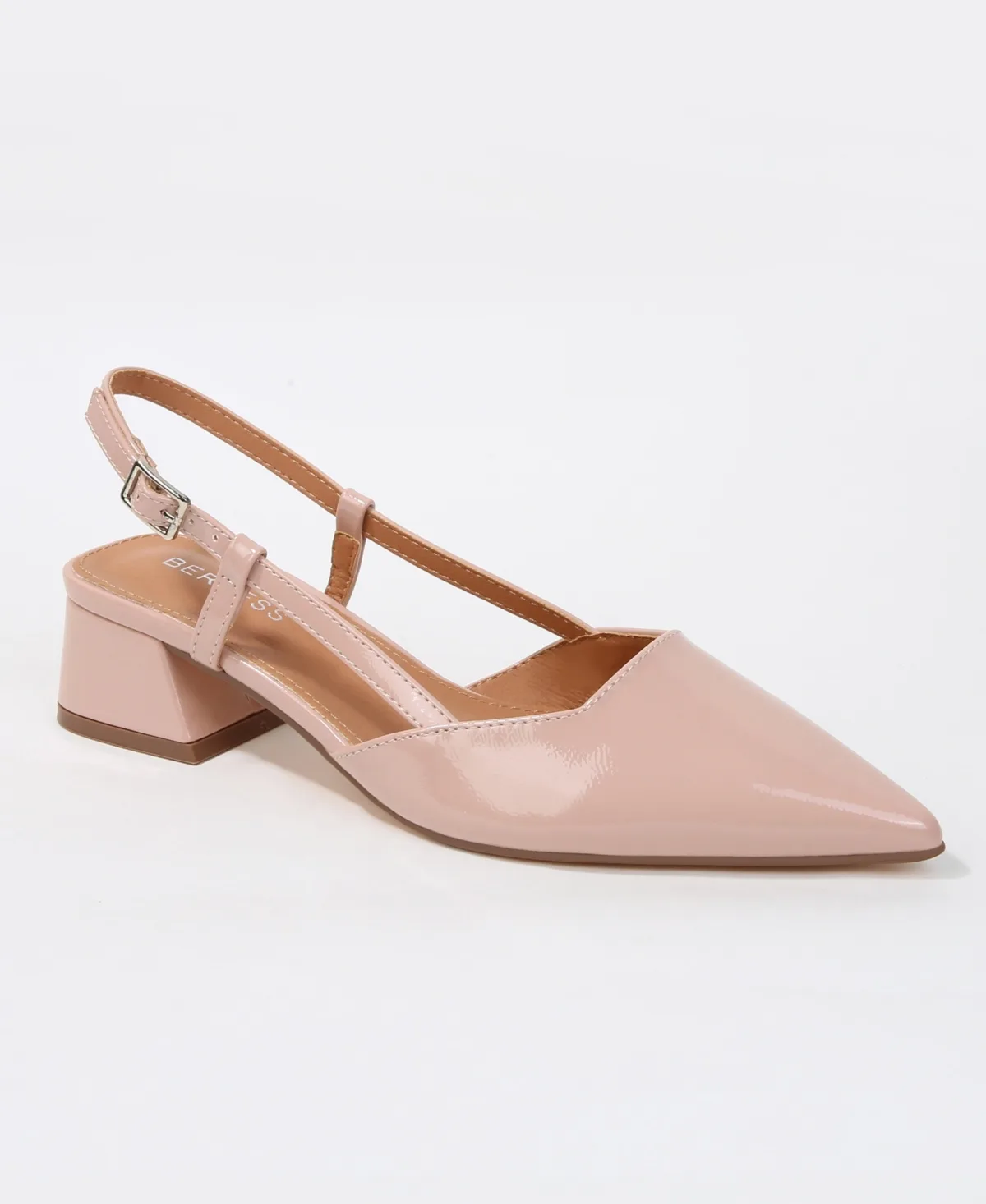Vieda Pointed-Toe Slingback Low-Block-Heel Faux Leather Pumps by Berness