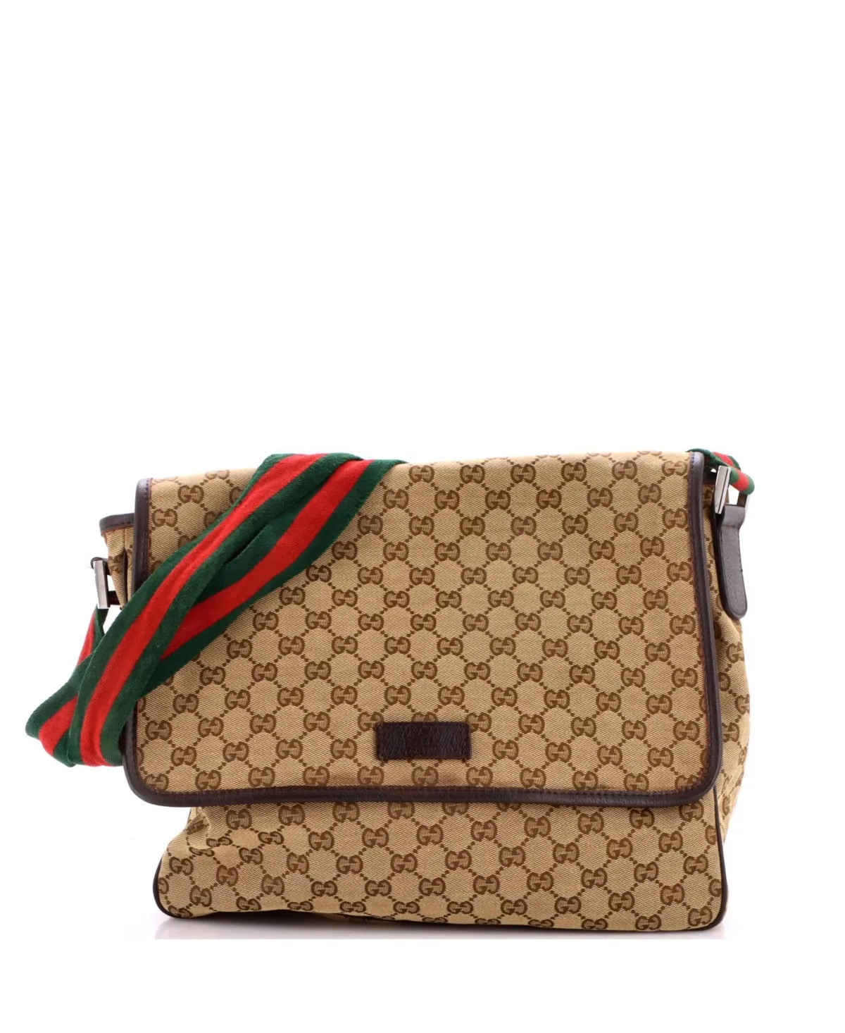 Pre-Owned Gucci Medium Web Strap Flap Messenger Gg Canvas by Gucci