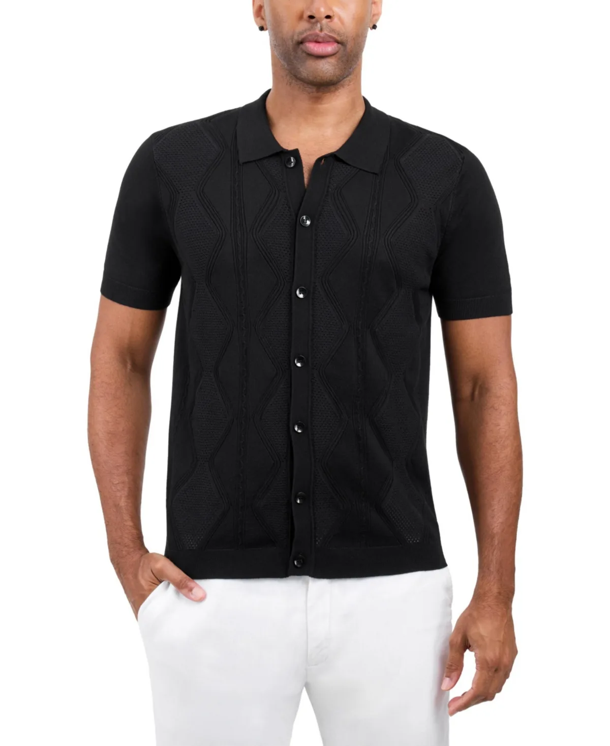 Diamond-Knit Short-Sleeve Polo Shirt by Xray