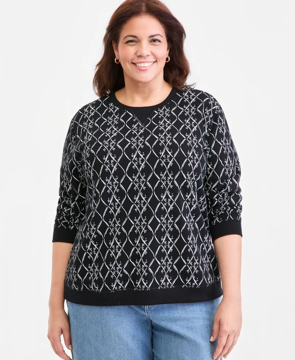 Printed Fleece Crewneck Sweatshirt by Style & Co