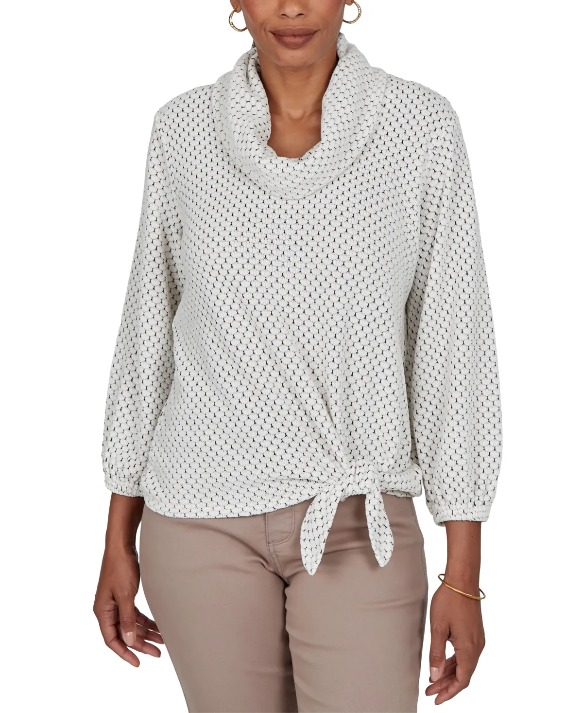 Honeycomb Tie-Front Cowl Neck Top by Ruby Rd