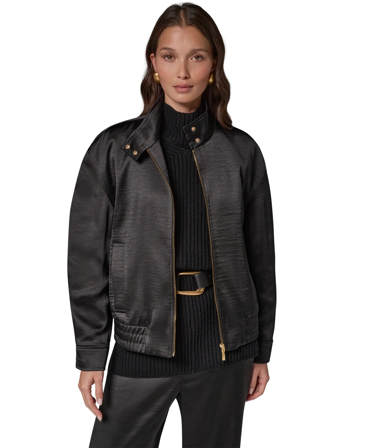 Dropped-Shoulder Satin Bomber Jacket by Donna Karan New York