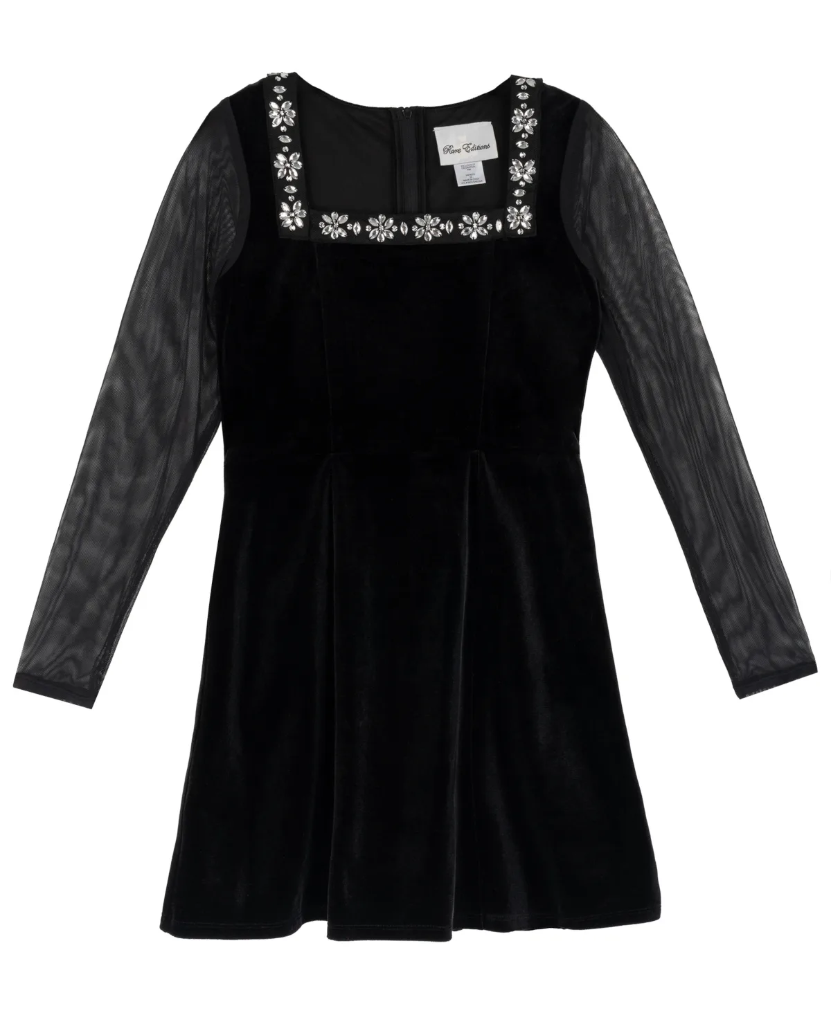 Long-Sleeve Fit & Flare Rhinestone Dress by Rare Editions