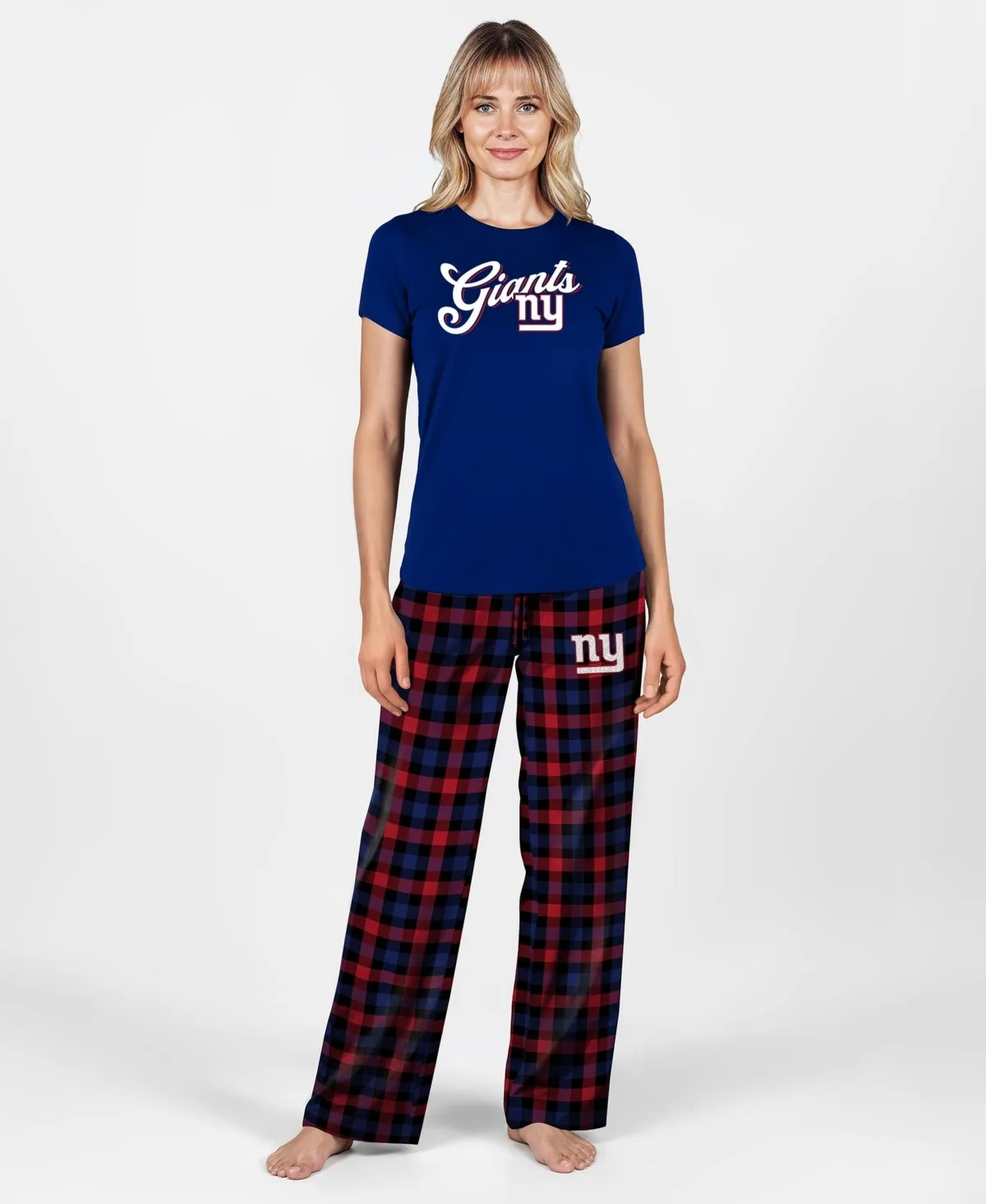 New York Giants Plaid Short-Sleeve T-Shirt and Pajama Pants, 2-Piece Set by Concepts Sport