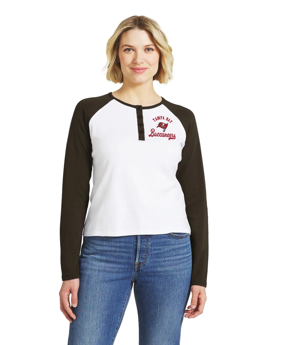 Tampa Bay Buccaneers Henley Raglan Long Sleeve T-Shirt by Wear by Erin Andrews