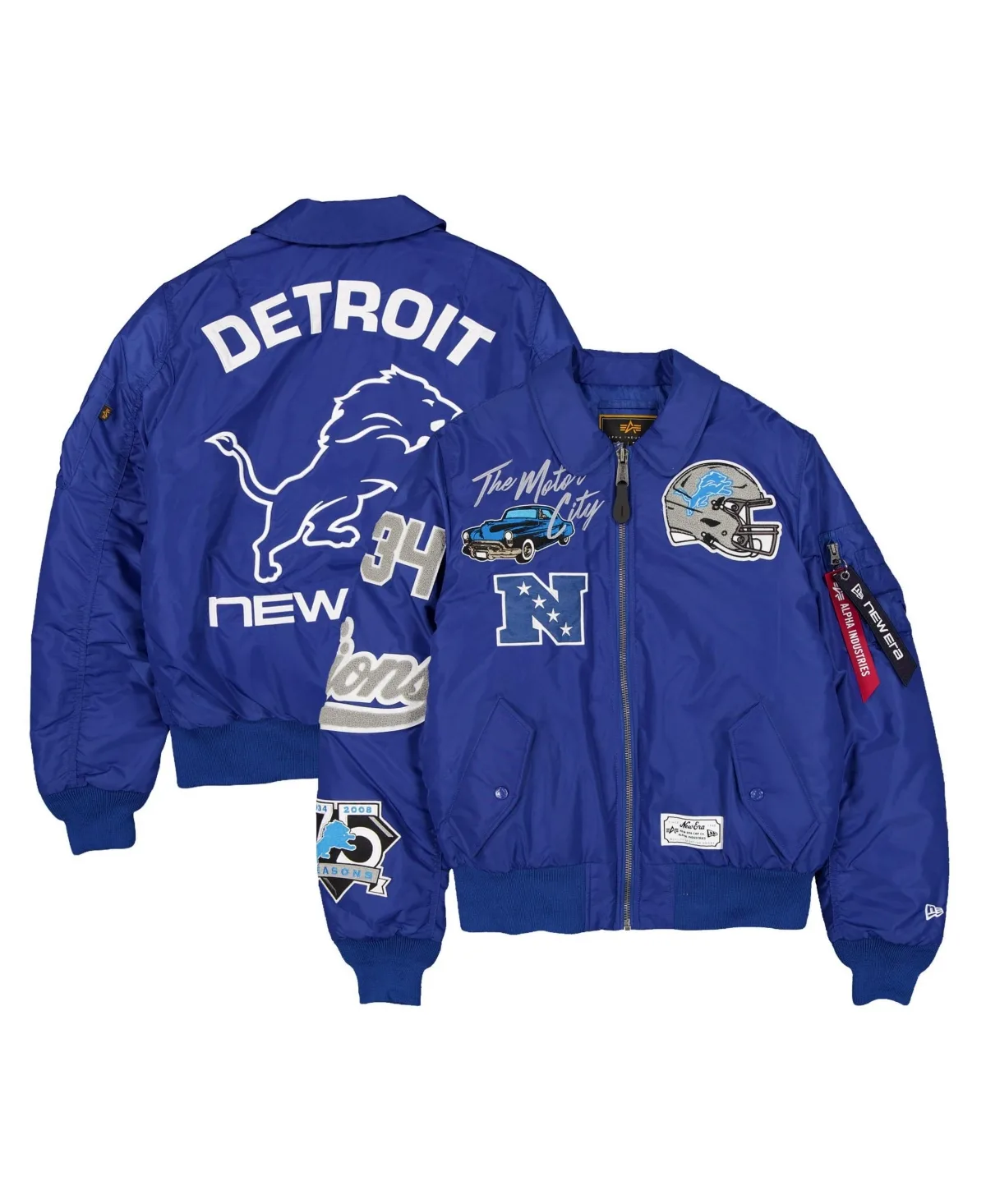 New Era x Alpha Industries Detroit Lions Ma-1 Full-Zip Flight Bomber Jacket by New Era