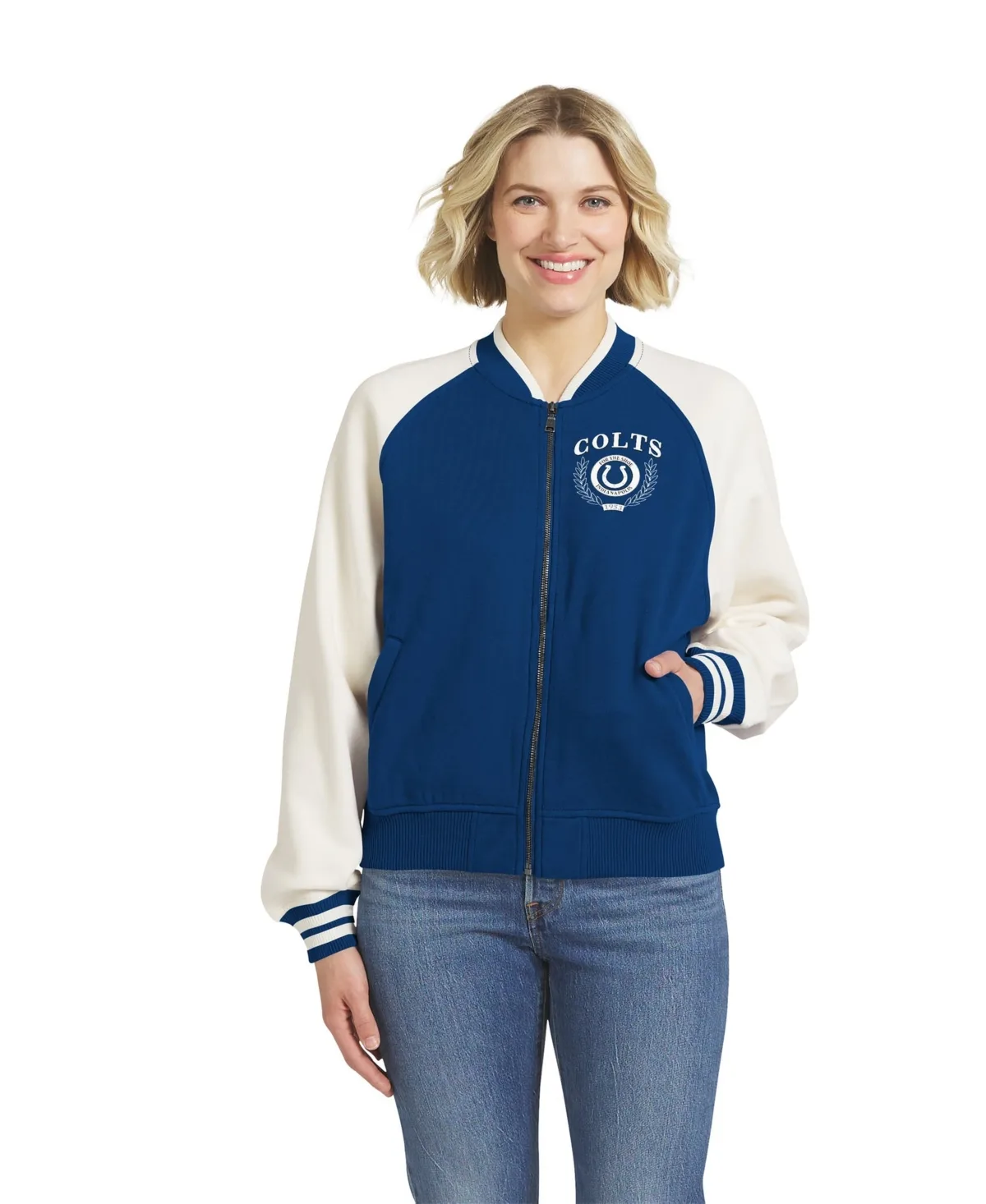 Indianapolis Colts Full-Zip Fleece Varsity Jacket by Wear by Erin Andrews