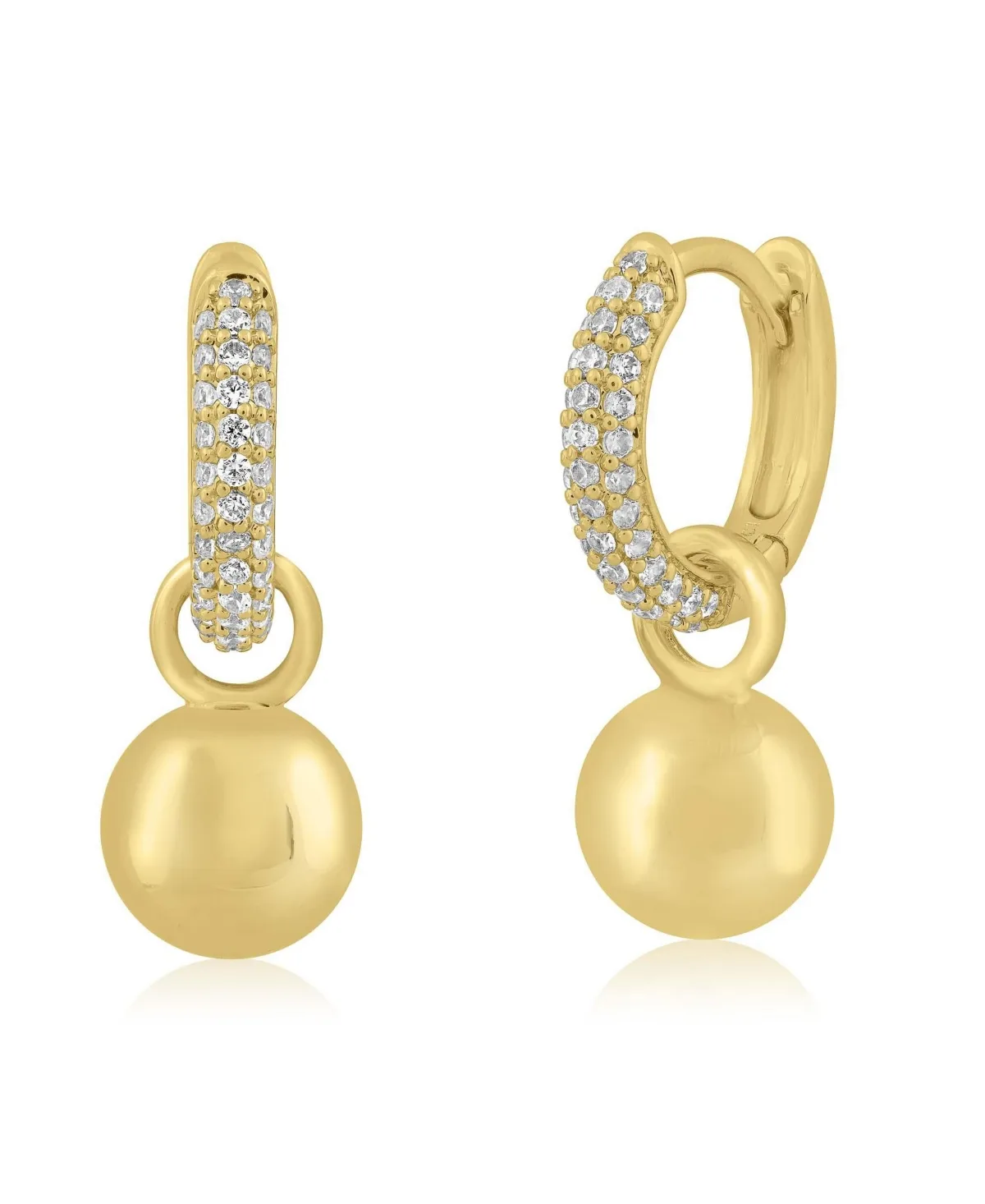 Cubic Zirconia Gold-Tone Polished-Bead Huggie Hoops