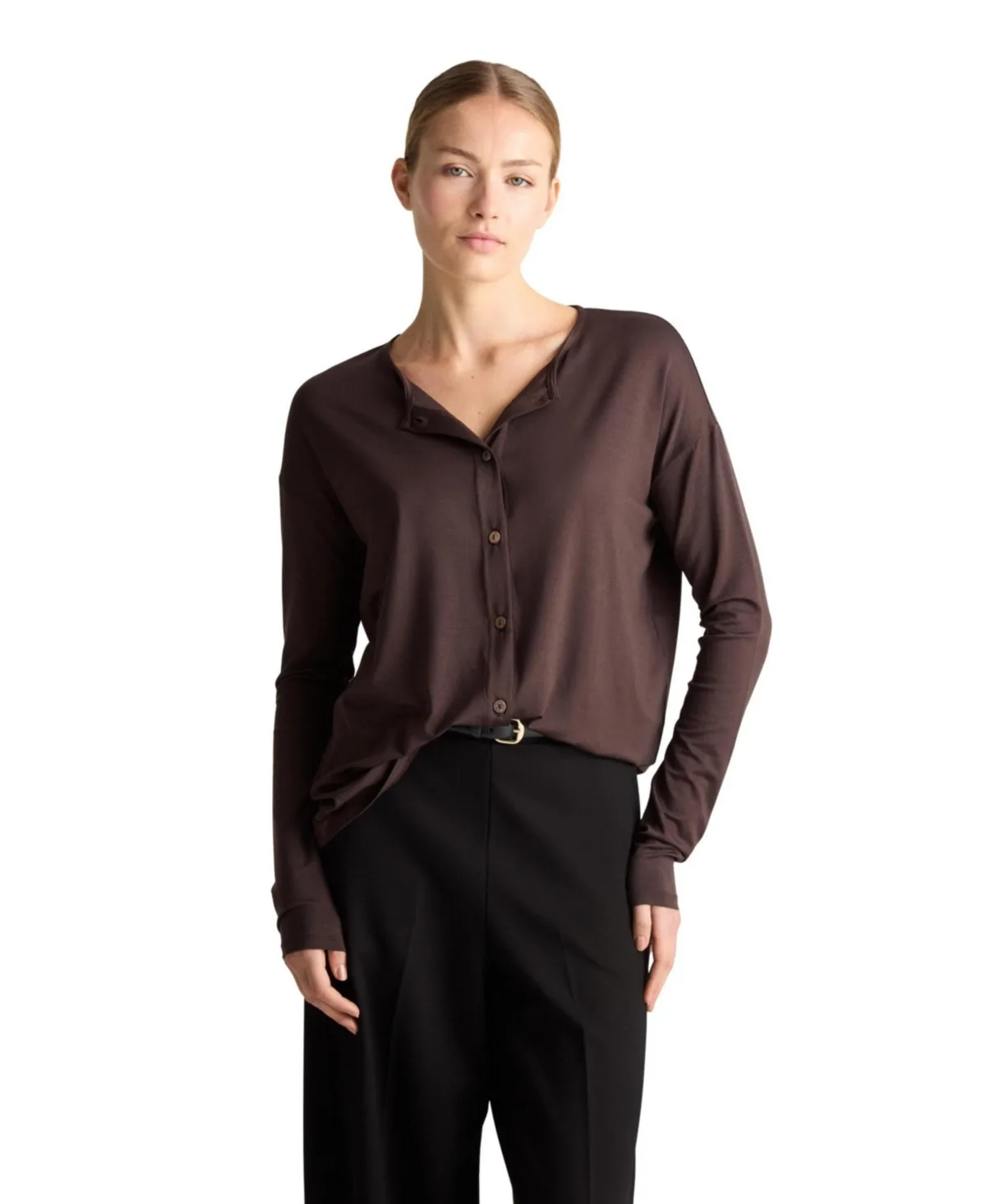 Giza Lyocell-Blend Button-Front Crewneck Cardigan by Residus